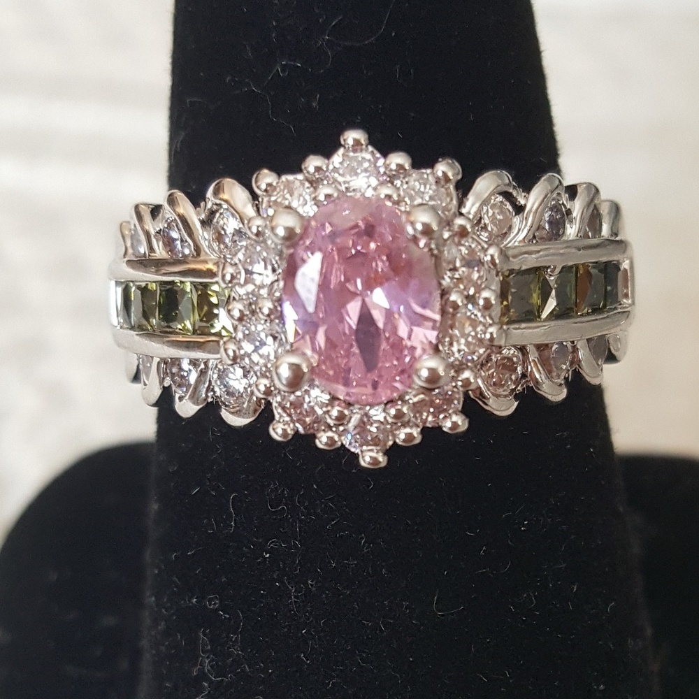 Size 10 Sterling Silver Topaz and peridot ring